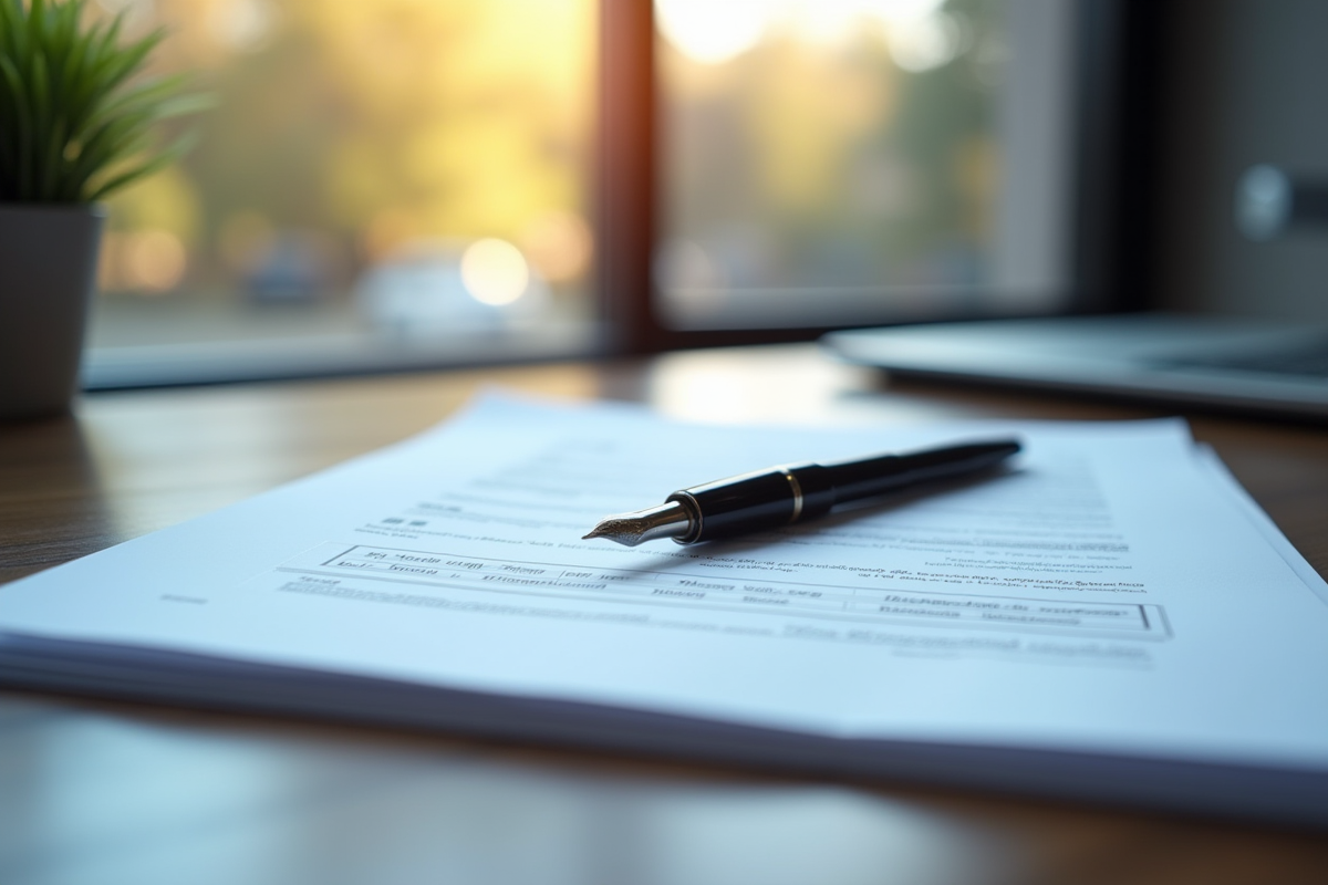 Piles de documents officiels avec stylo et produit Husqvarna sur un bureau