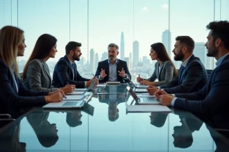 Groupe de professionnels en réunion dans un bureau moderne