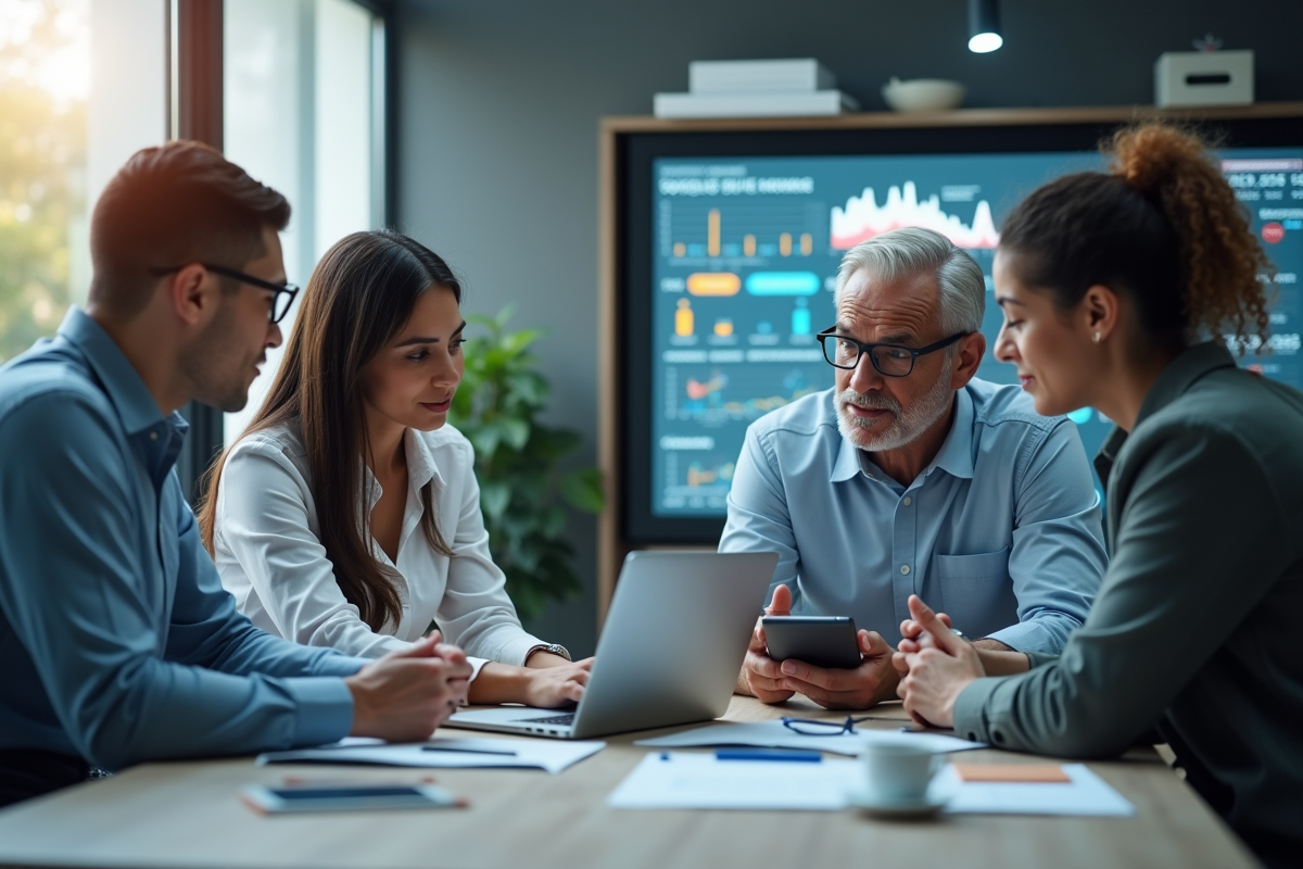 Groupe de professionnels en réunion dans un bureau moderne