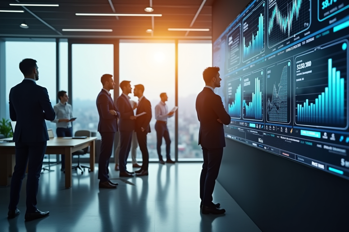 Groupe de professionnels discutant de croissance financière