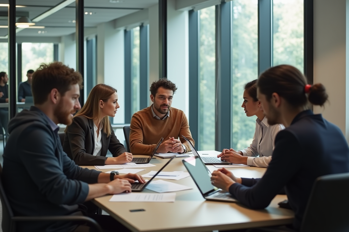 Groupe de personnes diverses dans un bureau moderne pour l article