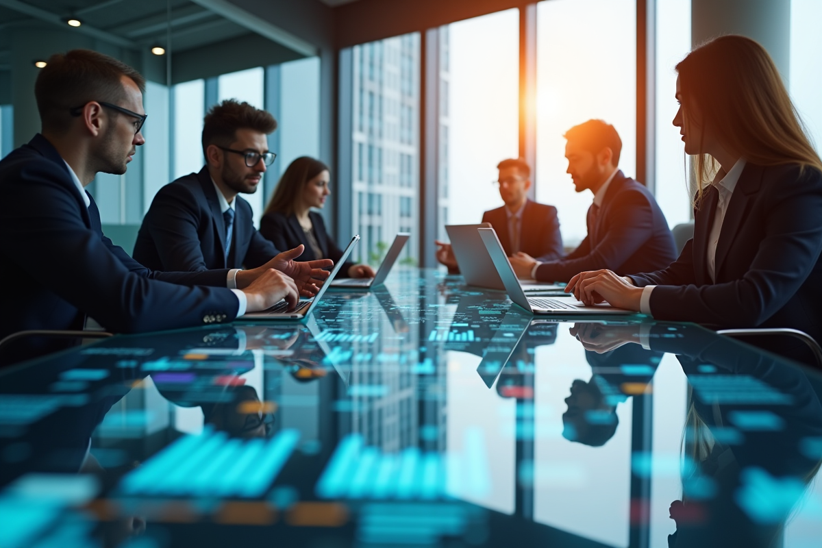 Professionnels d'affaires collaborant autour d'une table moderne