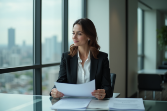 Femme d'affaires confiante en réunion dans un bureau moderne