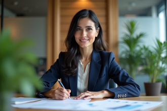 Femme professionnelle examine des documents environnementaux