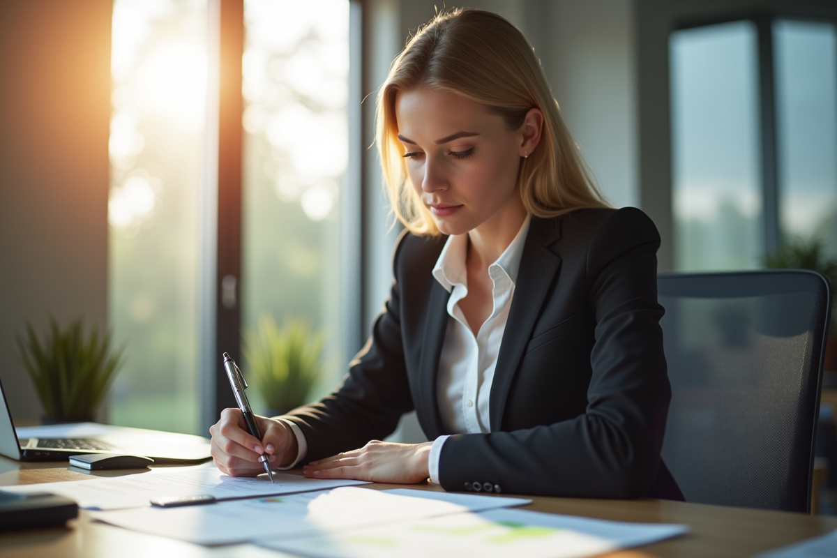 Femme professionnelle remplissant des papiers officiels
