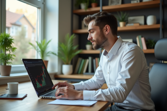 Homme en bureau analysant des graphiques financiers