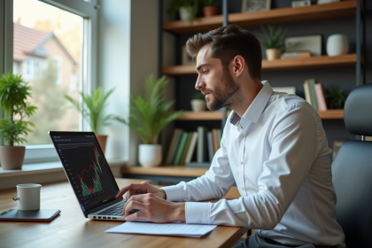 Homme en bureau analysant des graphiques financiers