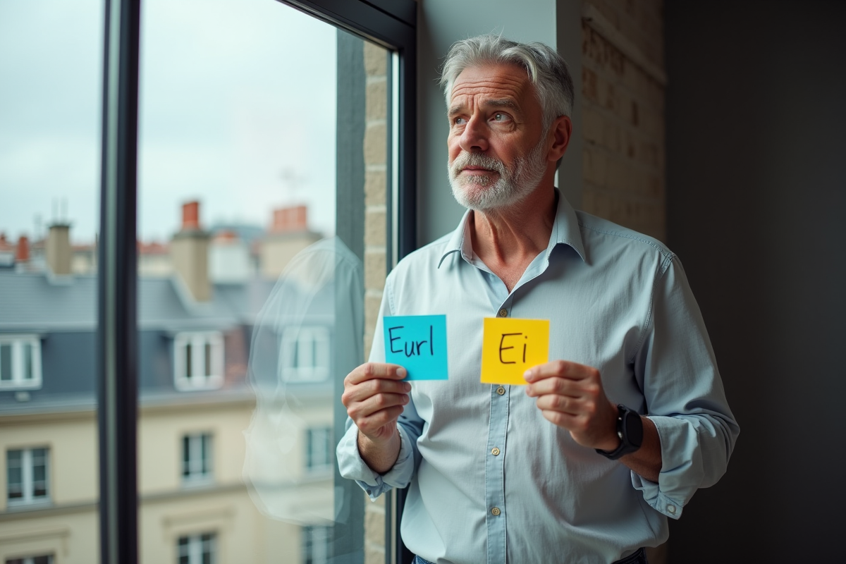 Homme regardant la ville de Paris avec notes colorées