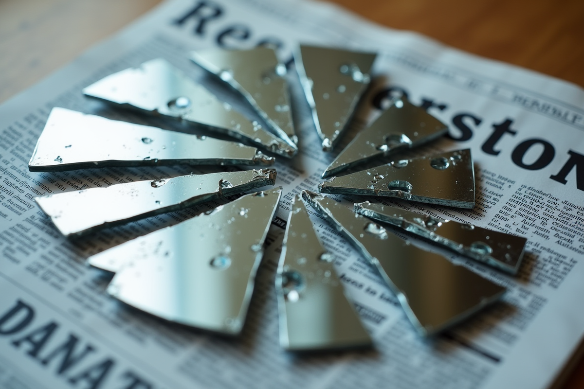 Miroir brise sur une presse reputation endommagee