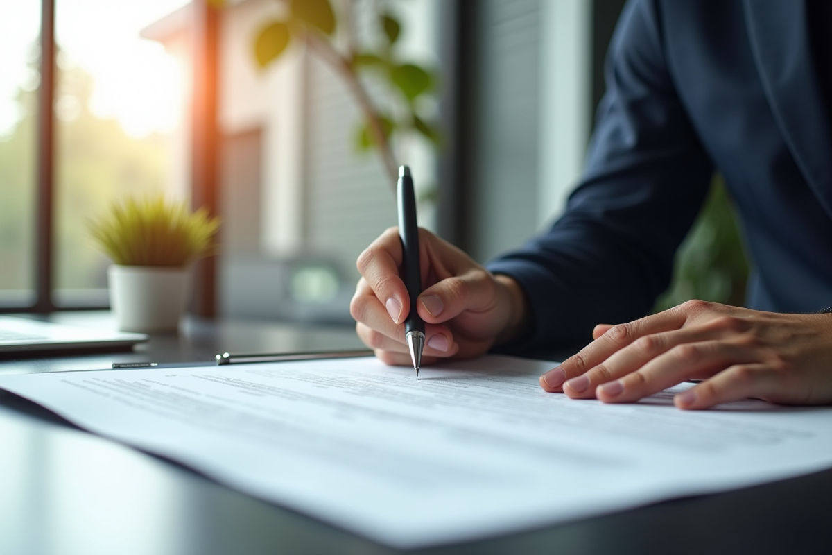 Professionnel examinant un contrat important dans un bureau lumineux