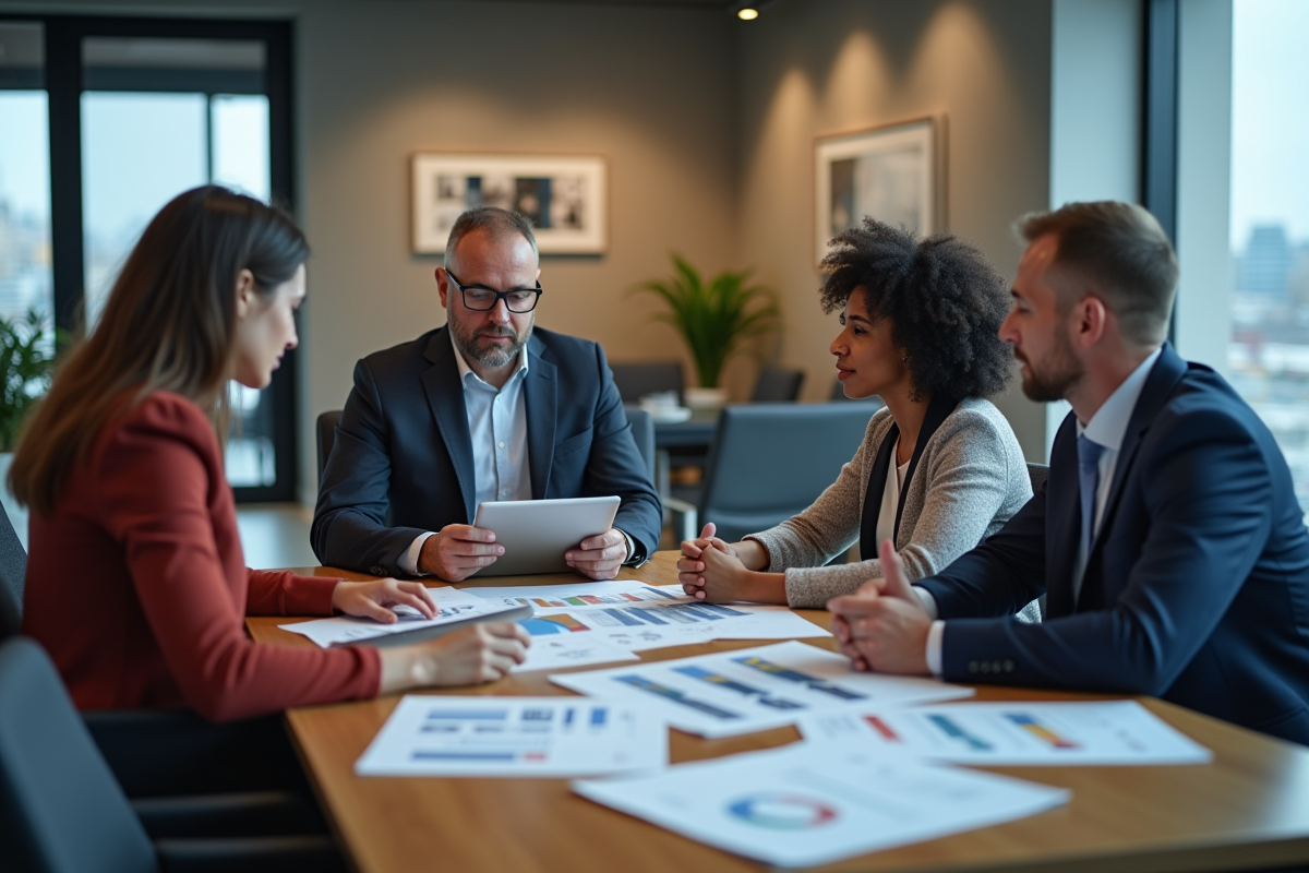Groupe de professionnels discutant de plans marketing en réunion