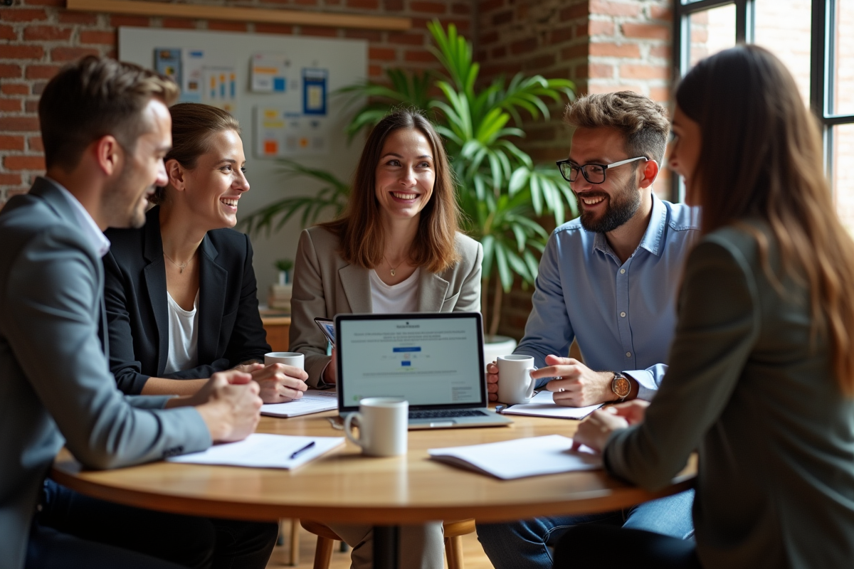 Groupe de professionnels marketing discutant autour d