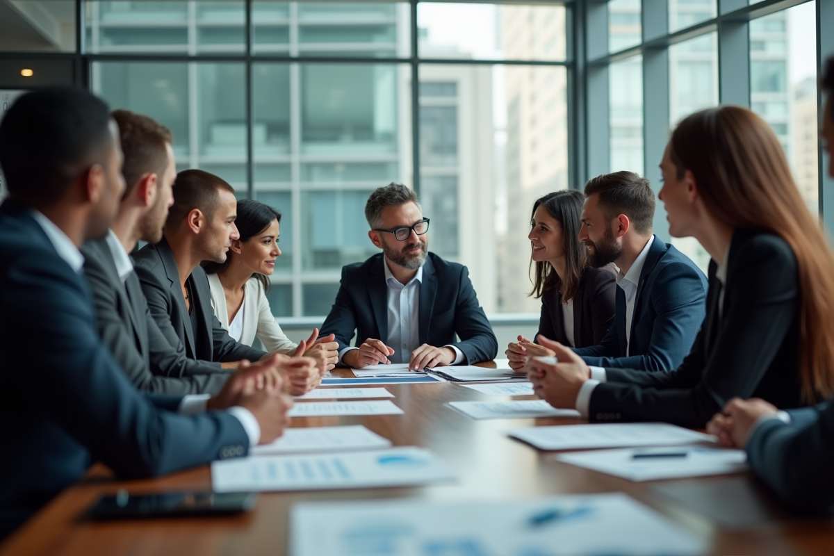 Groupe de professionnels en réunion collaborative