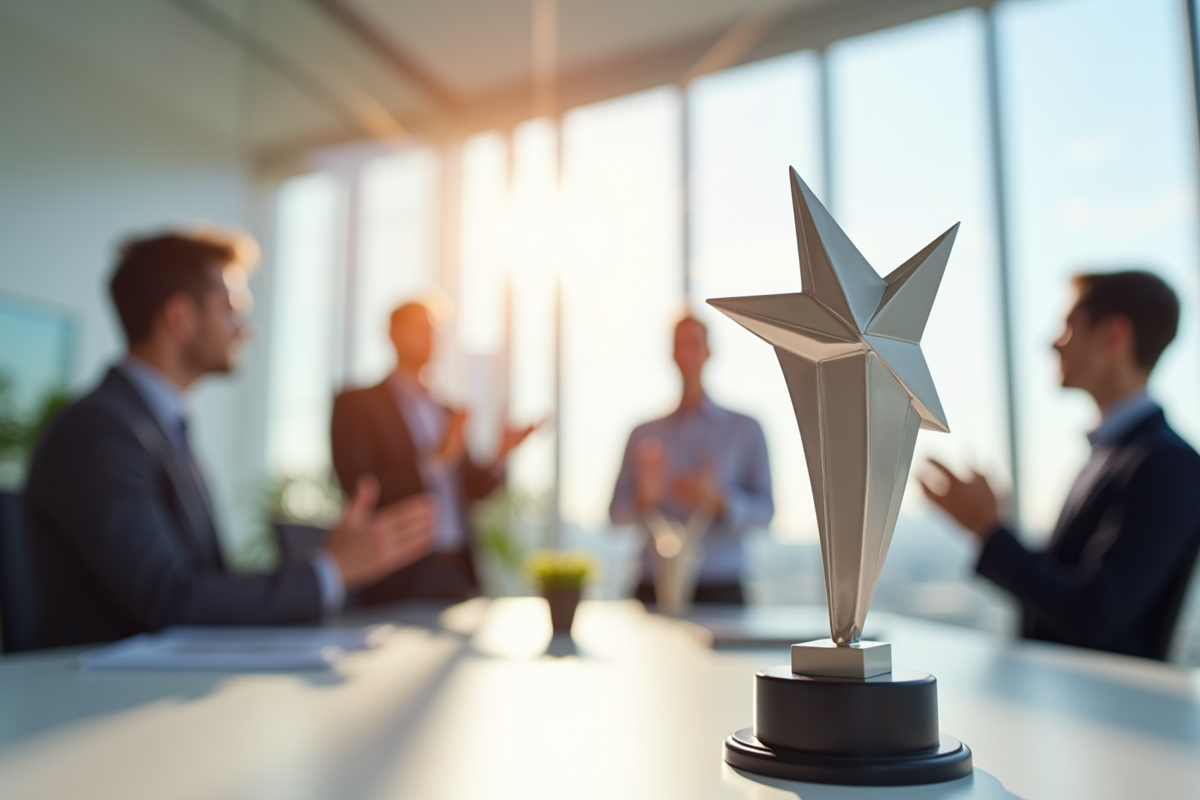 Trophée d'entreprise en forme d étoile sur un bureau moderne